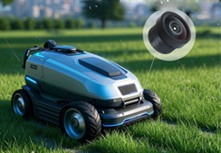 Professionelles Autokameraobjektiv verbunden mit dem Objektiv einer Unkrautüberwachungskamera